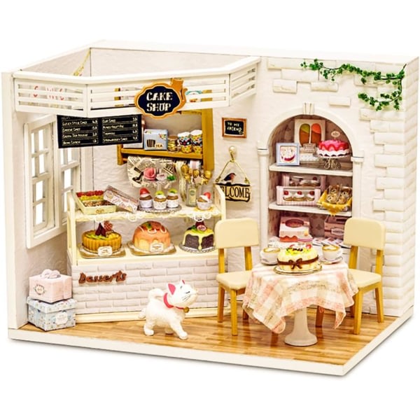 Tårtställ i miniatyr, dockskåpsmöbler utan dockor, docka i trä