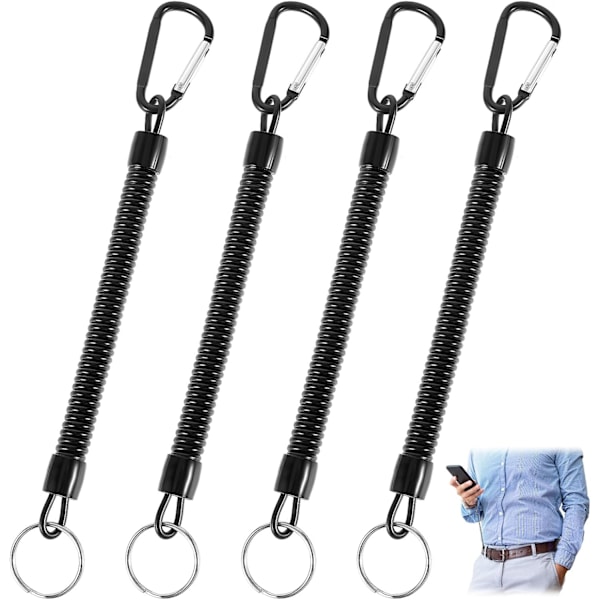 4 st Fiske Lanyard, Heavy Duty Retractable Coiled Lanyard med Nyckelring, Hummerklobbe för Nycklar, Plånbok, Mobiltelefon