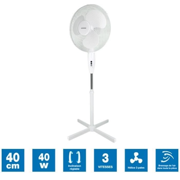 Fläkt - SEDEA - På stativ - 40 W - 3 hastigheter - 3 blad - Vit Vit