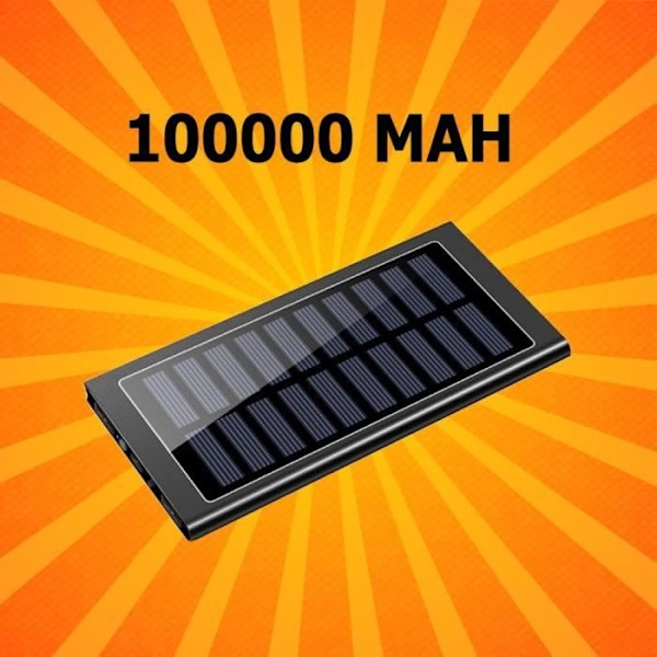 Aurinkokäyttöinen Ulkoinen Laturi - HD4K - Powerbank 100000 mAh - Musta - Yhteensopiva - Kaksois-USB Svart