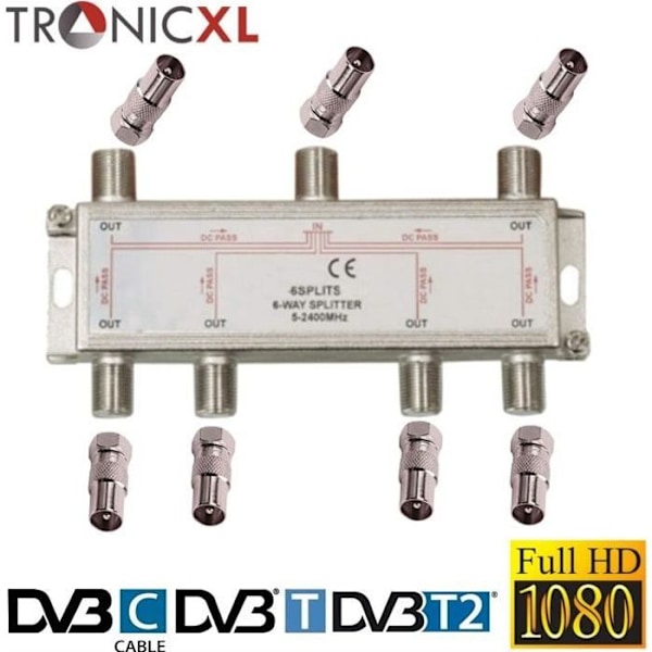 TronicXL 6 Way Splitter BK Premium Satellit TV Antenn Kabel Adapter för Freeview SAT Kabel TV dvbs dvbs2 DVBT