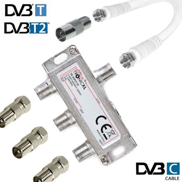 TronicXL 3 IEC-liittimet Antennijakaja TV-jakaja TV-kaapeli sovitinkaapeli 3 il s. esim. for unitymedia Spliter