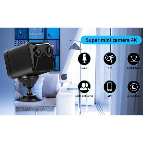OX-MINI Mini Portable Wireless 4K Full HD WiFi-övervakningskamera - Night Vision Two-Way Audio, PIR, Notification A Svart