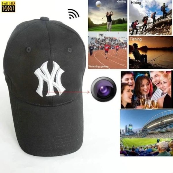 Mini trådlös basebollkamera, 1080P, Full HD, WIFI, vidvinkel, sport, utomhus, inspelare + 128 GB minneskort Svart