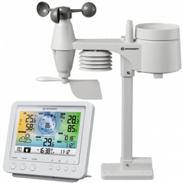 Hvid WiFi vejrstation med 5 i 1 sensor og farveskærm - Bresser Vit
