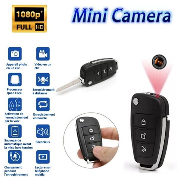 Auton avaimenperä piilotetulla vakoojakameralla, värillinen DVR 5 MP HD 1080p, liikkeentunnistus, HDMI, 140° katselukulma + 64 g kortti