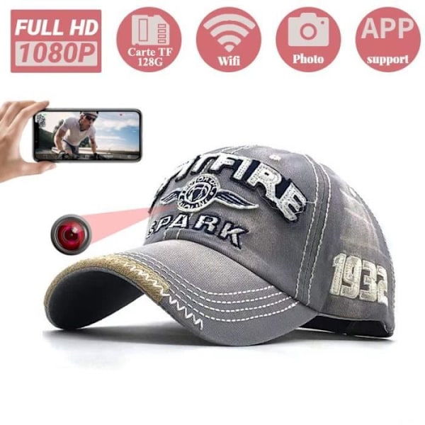 Minikamera HD 1080P Grå Keps Hatt WIFI Night Vision Outdoor Sport Grå