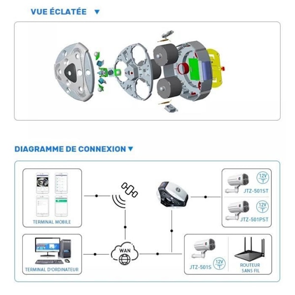 Smoke Generator Security Varkaudenesto Langaton Wifi Valvontakamera JT-043S 360° HD 1080P PIR Motion Detection Musta