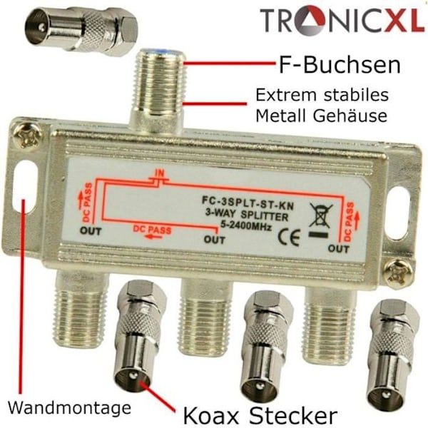 TronicXL 3-tie jakaja BK Kaapeli-TV Antenni Splitter Satelliittiantenni TNT kaapelitelevisioon SAT dvbs dvbs 2 DVB