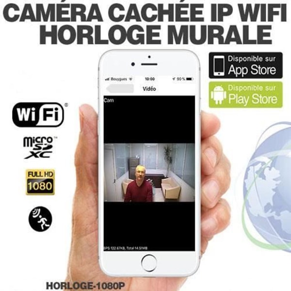WIFI IP Piilokamera Seinäkello HD 1080P Liiketunnistin 32 Gt - DIGITAALINEN LÄMPÖMITTARI JA SÄÄDETTÄVÄ LINSI ANDROIDILLE