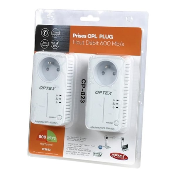 Pakke 2 Powerline-adapterstik 600 MBPS STIK Internet - WPS, WLAN, RJ45 netværkssignal