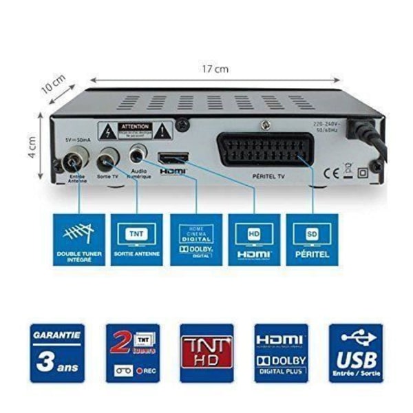DUAL TUNER TNT DEKODER OPTAGERE MULTIMEDIAAFSPILLER TV SCART HDMI USB