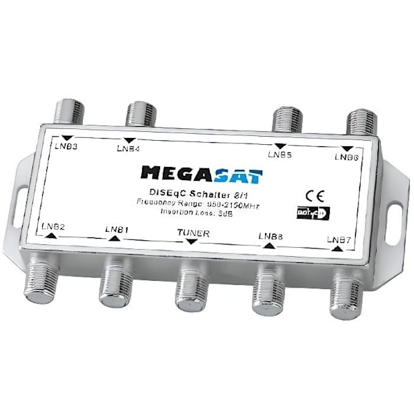 Commutator DiSEqC 8/1 - Megasat - 8 Indgange - 1 Udgange - Full HD - 3D - 4K