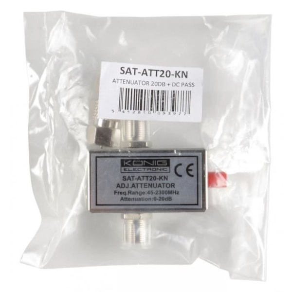 Satellitdæmper - KÖNIG - 20 dB Justerbar - 45-2300 MHz - F-stik - Sølv Pengar