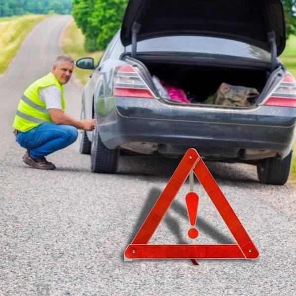 Varoituskolmiot autoille + keltainen autoliivi, autokolmio, keltainen pyöräilyliivi, auton turvasarja, hyvä näkyvyys röd grön