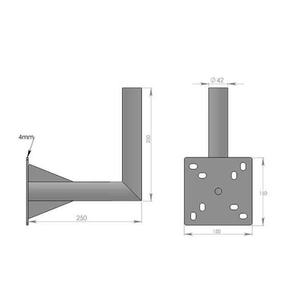 Vægholder i L-form - HD LINE - Udstik 25cm - Antenneholder - Stang 42mm - Højde 25cm