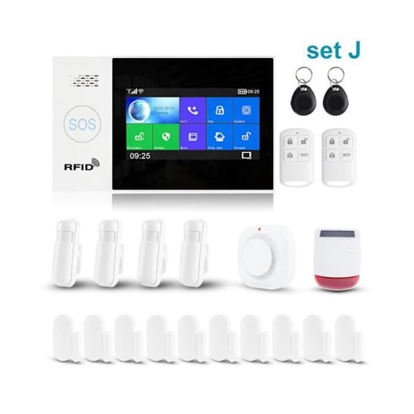 Tuya SET J smart hemsäkerhetslarmsystem – Wifi, GSM, inbrottssats, pekskärm, mobilapplikation