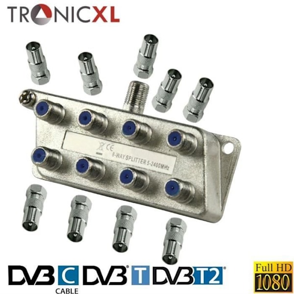 TronicXL 8-Socket TV Splitter BK Premium TV Antenn Splitter Adapter