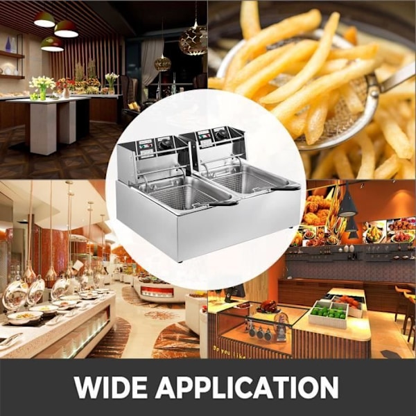 Professionel elektrisk frituregryde 12L 5000W dobbelttank rustfrit stål 50-200°C pommes frites til kommerciel brug Rostfritt stål