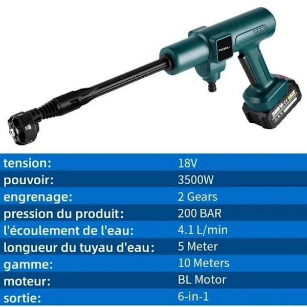 Langaton korkeapainepesuri 3500W 200 bar, 6 IN 1, 2 akulla ja lisävarusteilla, johdoton autonpesukone