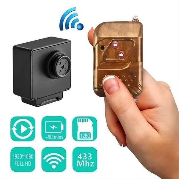 Mini Spy Button Camera Full HD 1080p 30FPS med fjernbetjening, indbygget mikrofon + 128 GB Micro TF SD-kort