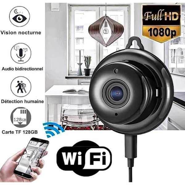 H30 HD 1080P Mini WiFi IP-kamera med rörelsesensor, ljud- och videoinspelare, infraröd nattseende, DVR + 128-kort