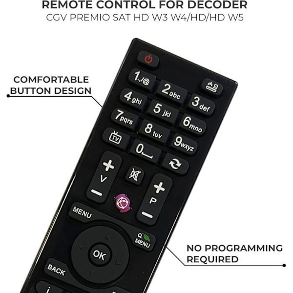 Fjernbetjening - HD LINE - CGV Premio SAT HD-W3 / HD-W4 / HD-W5 - Sort - Enkel fjernbetjening