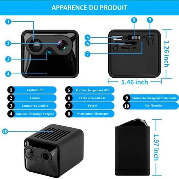 OX-MINI Mini Portable Wireless 4K Full HD WiFi-övervakningskamera - Night Vision Two-Way Audio, PIR, Notification A Svart