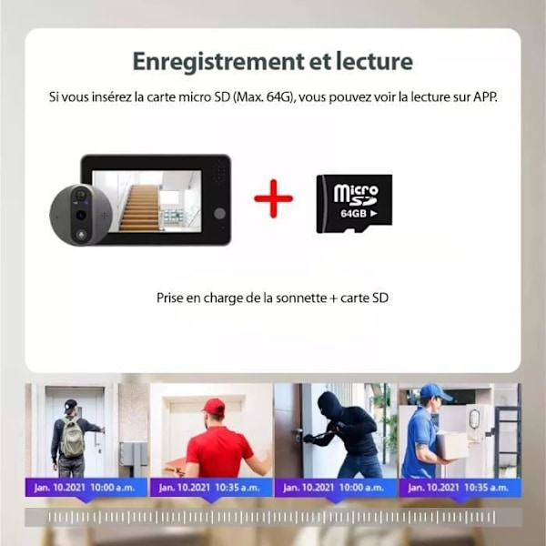WiFi Smart Doorbell 1080P Skärm HD Night Vision Tvåvägs Vision hemsäkerhetskamera +M