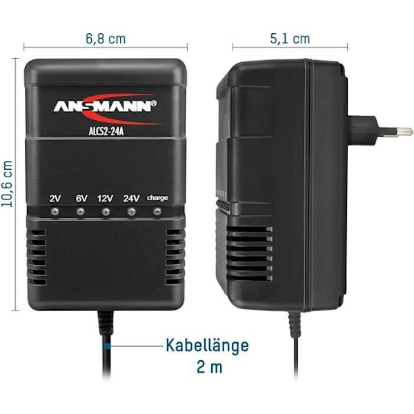 AUTOMATISK OPLADER TIL BLYSYRE BATTERI 2-24V (2AH – 24 AH) - ANSMANN ALCS 2-24A - AUTOMATISK BATTERISPÆNDINGSJUSTERING