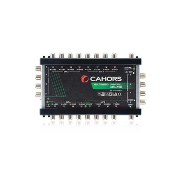 DiSEqC Multiswitch -kytkin 8 SAT-tulo + 1 TER-tulo - 8 TV-lähtöä Cahors MSU 908 - SAT- ja TER-signaalien jakelu