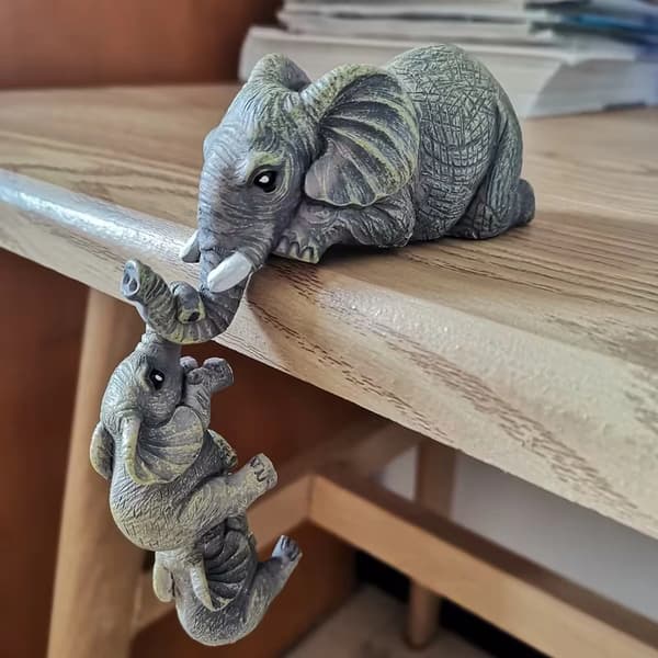3-delt Sæt med Søde Elefantfigurer - Kunsthåndværk i Resin 1 set