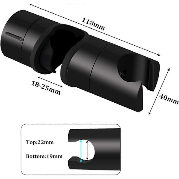 Brusehovedholder, Universal Brusehovedholder Sort Til 18-25 mm Solid ABS Bruserstang Tyknet og Forbedret Version Brusehovedholder, Mat Sort