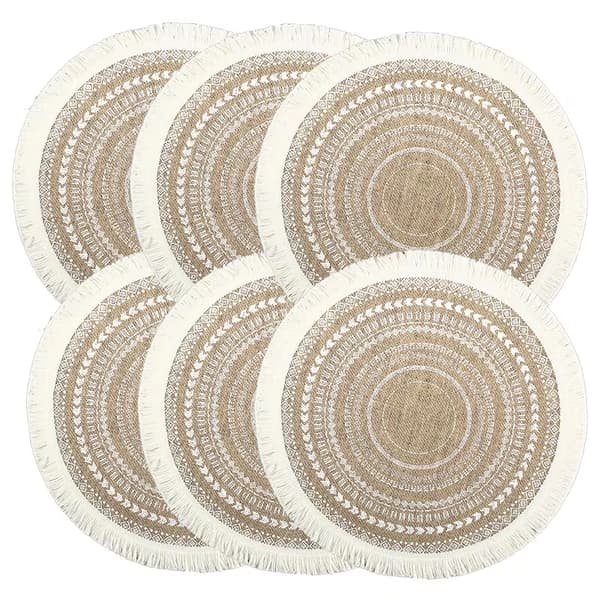 Seks runde bordbrikker, bohemstil, beige dusker bordbrikker 6PC