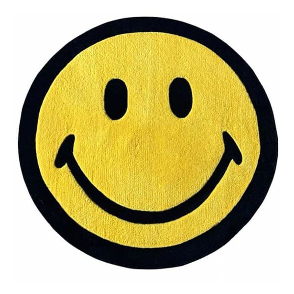 Tecknad Smiley Ansikte Rund Matta Dekoration Vardagsrum Sovrum Studier Maskintvättbar