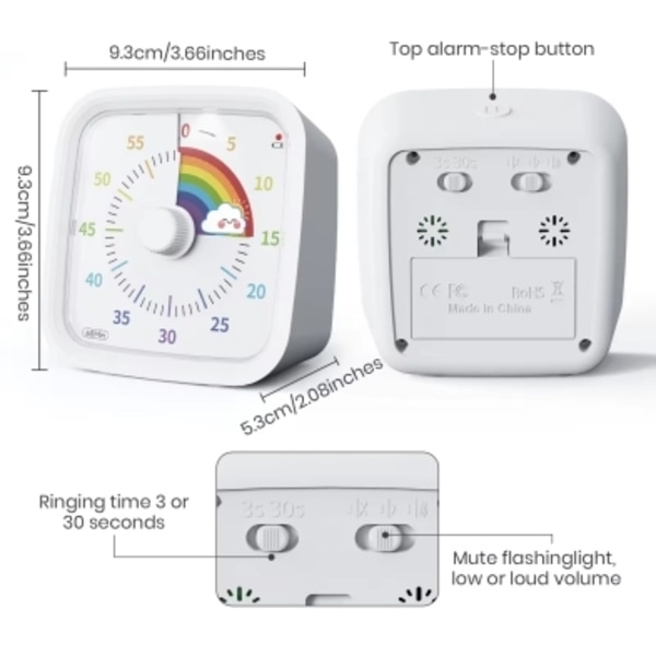 White Rainbow Visuell Timer 60min - klasserom skole for barn