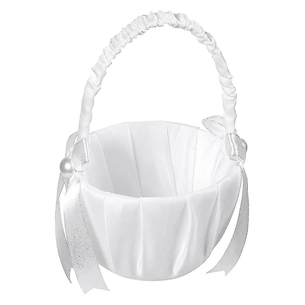 2-pack bröllopssatinblomkorg, rosettfestrosblomkorg (vit)