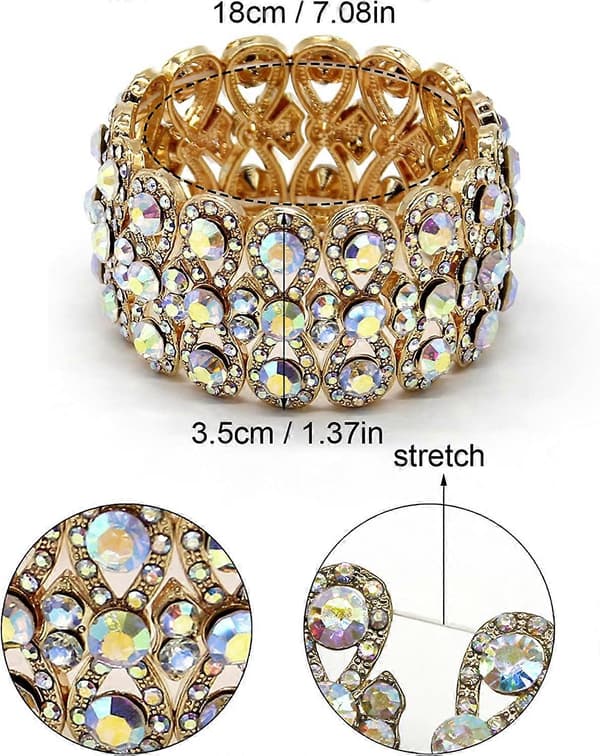 Stretch Armband Bröllop Rhinestone Bangles Statement Bröllop Armband Smycken för Kvinnor