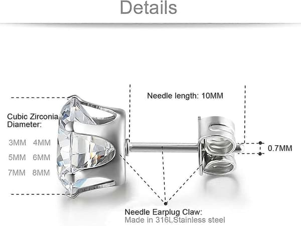 Smykker Kvinders Rustfrit Stål Runde Klar Cubic Zirconia Stud Øreringe (6 Par)