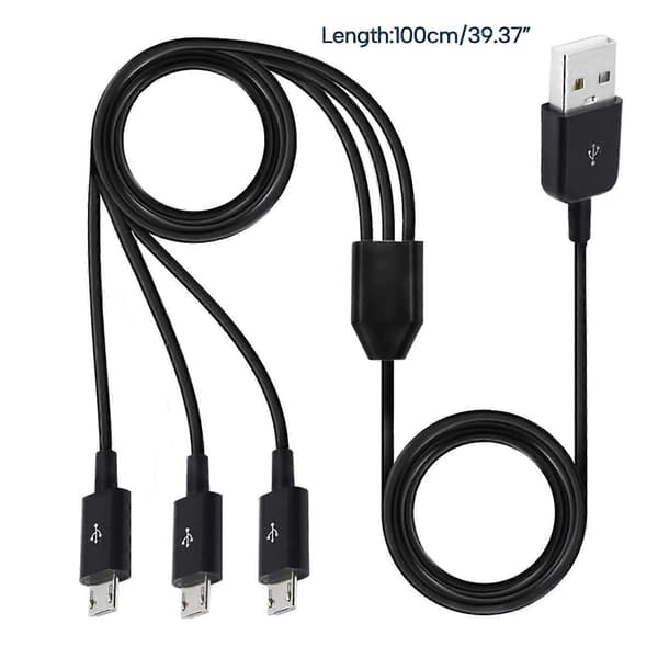 Micro USB Splitter Kabel Data Sync Adapter Kabel Split Micro USB Anslutning Snabbladdningskabel Datakabel 100cm Lång Svart color:Black