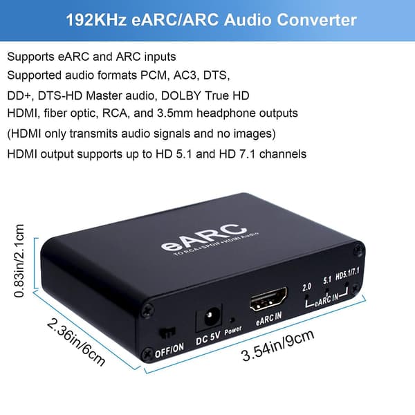 EARC/ARC Audio Converter Adapter ARC Audio Return HD 7.1 Kanal 3.5mm Jack