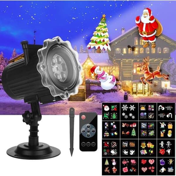 Utendørs juleprojektor med 16 LED-lysbilder, vanntett