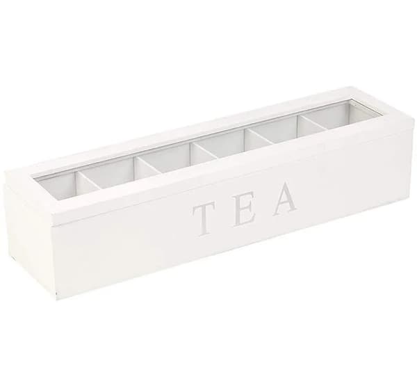 Træ teboks | Teboks i hvid | Teboks med 6 rum