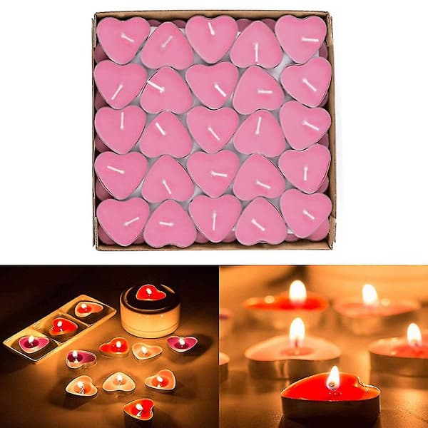 50 stk Valentinslys, Romantiske hjerteformede røykfrie