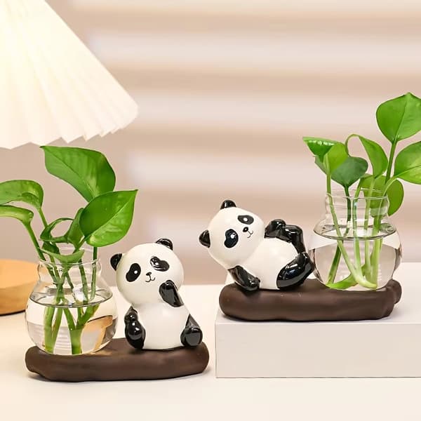 Panda-formet hydroponisk ornament, velegnet som skrivebordsdekoration. 1pc
