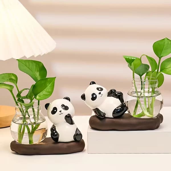 Pandaformad hydroponisk prydnad, lämplig som skrivbordsdekoration. 1pc