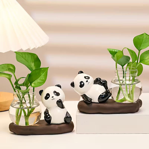 Pandaformet hydroponisk ornament, egnet som skrivebordsdekorasjon. 1pc