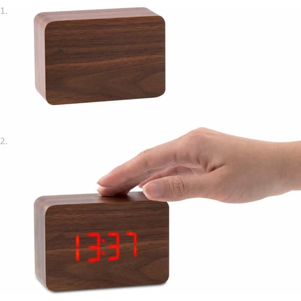 Bordsklocka Tid/Datum/Temperatur Väckarklocka Brun Faux Läder Röd LED Bambu Röd Bokstav
