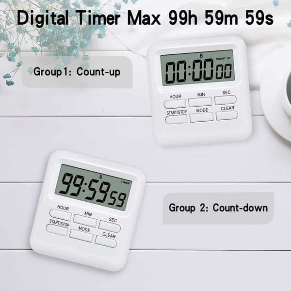 Köksklocka Studentväckarklocka Tyst timer Tidshanterare Digital timer med larmfunktion Vit?