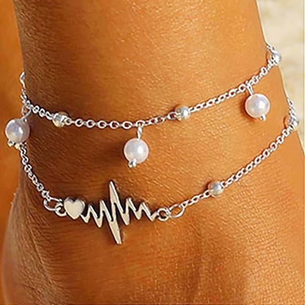Dammode Strandanklar, 1 st Dubbellagers Pärl Anklet för Kvinnor Flickor Stil A -